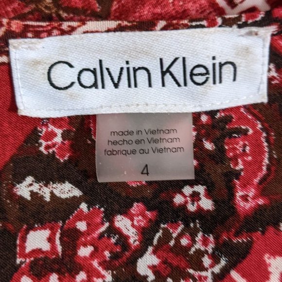 Calvin Klein Maroon Pink White Mixed Print Long Sleeve Dress - size 4 - Picture 12 of 14